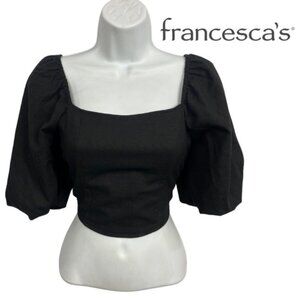 Mi Ami for Francesca’s Black Puff Sleeve Square Neck Crop Top – Size Small